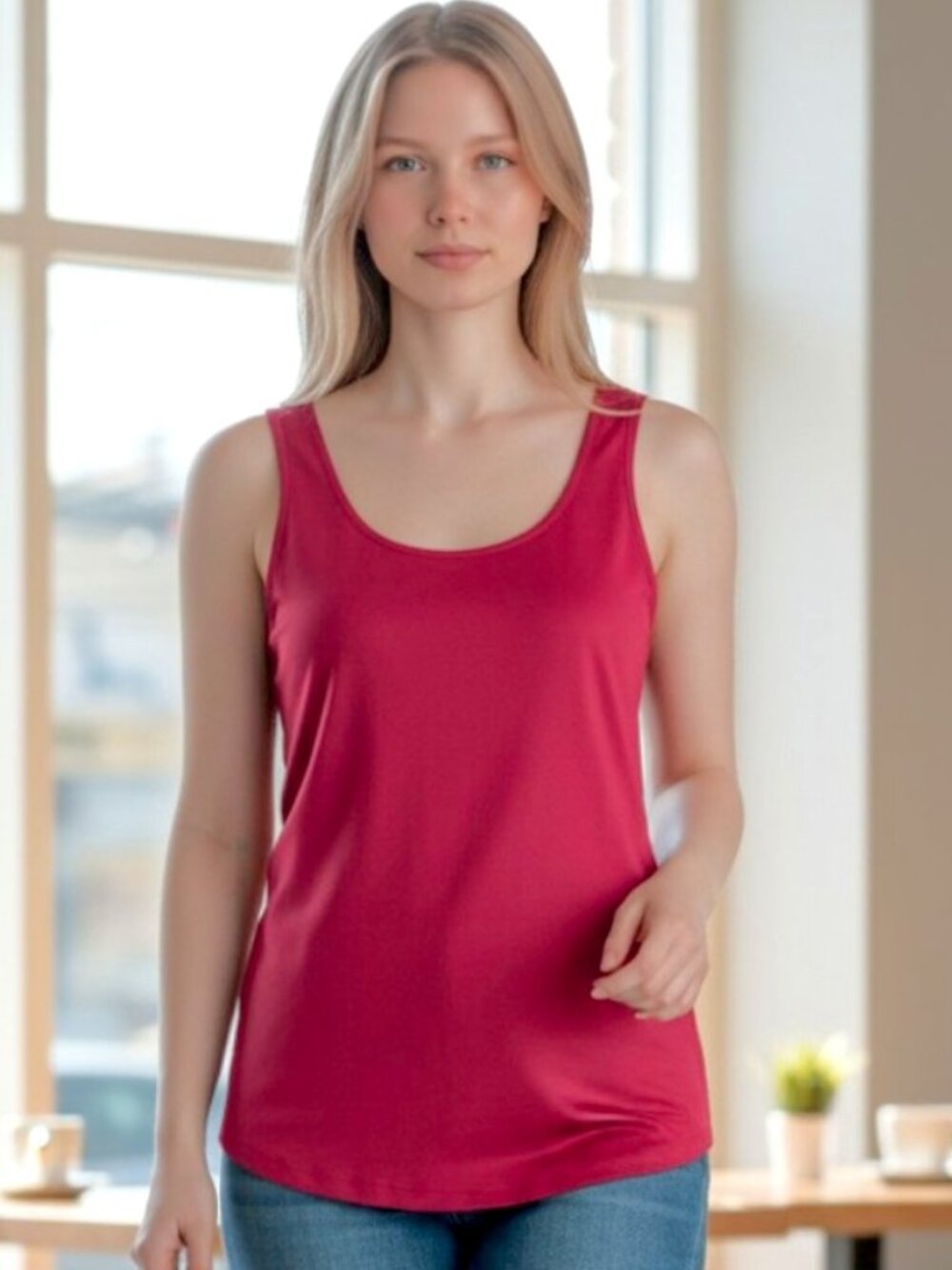 Chico's Berry Red Scoop Neck Adjustable Strap Tank Top Size XL (Chico's 3) NWT